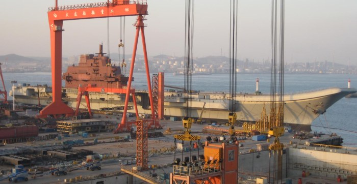Varyag under refit at the Dalian Shipyard