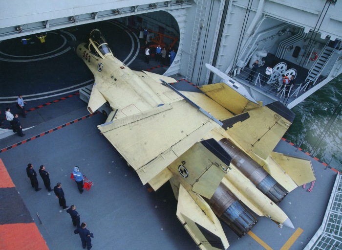 Two elevators lift the aircraft between the flight deck and the aircraft hangar