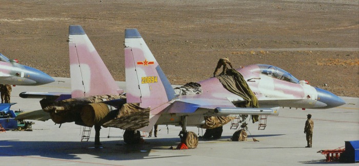 A Su-30MKK operated by a PLAAF opposing force (OPFOR) unit in special desert camouflage colour 